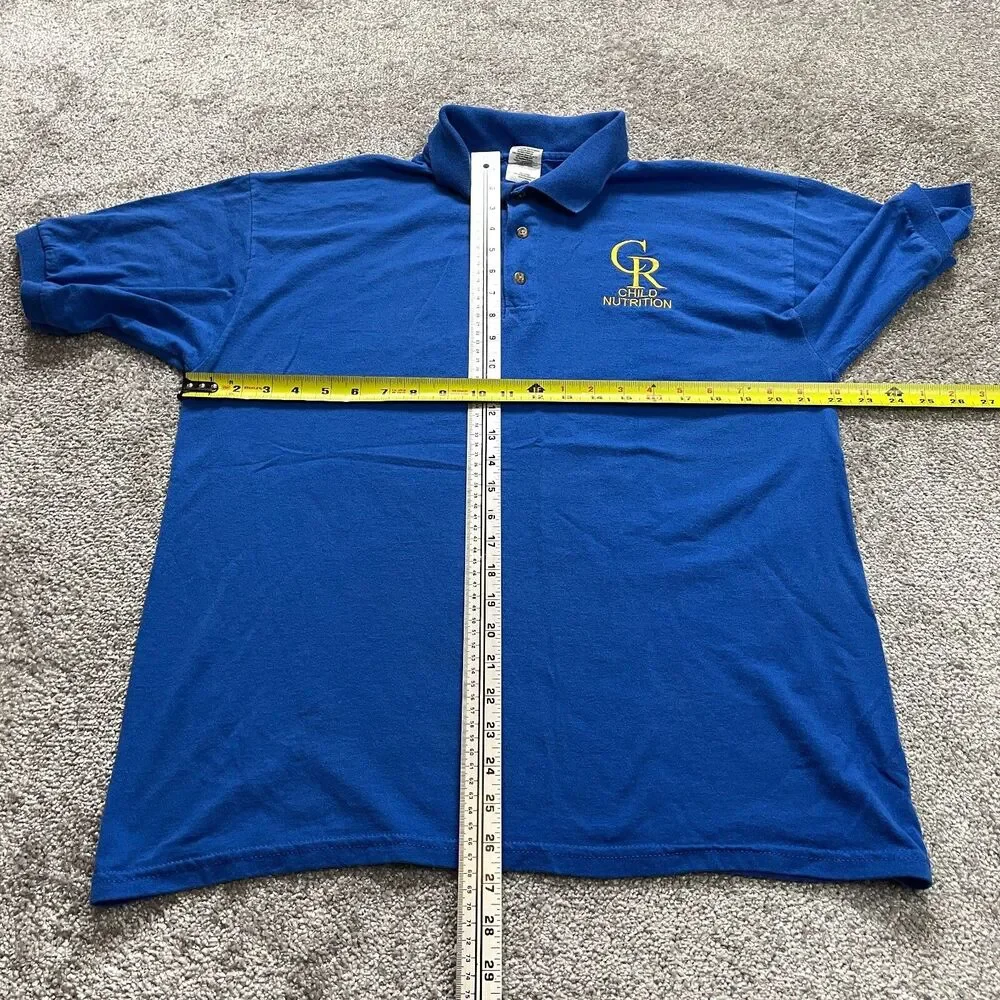 Gildan Dry Blend Polo Shirt Mens Large Blue Collared Child Nutriotion Logo Rugby
